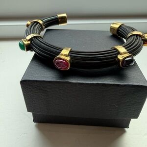 Gold-Accent Black Multi-Stone Cuff Bracelet sterling silver 925
